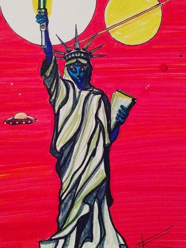 Alien Statue of Liberty acrylic painting by Tim Kelly Similar Alien