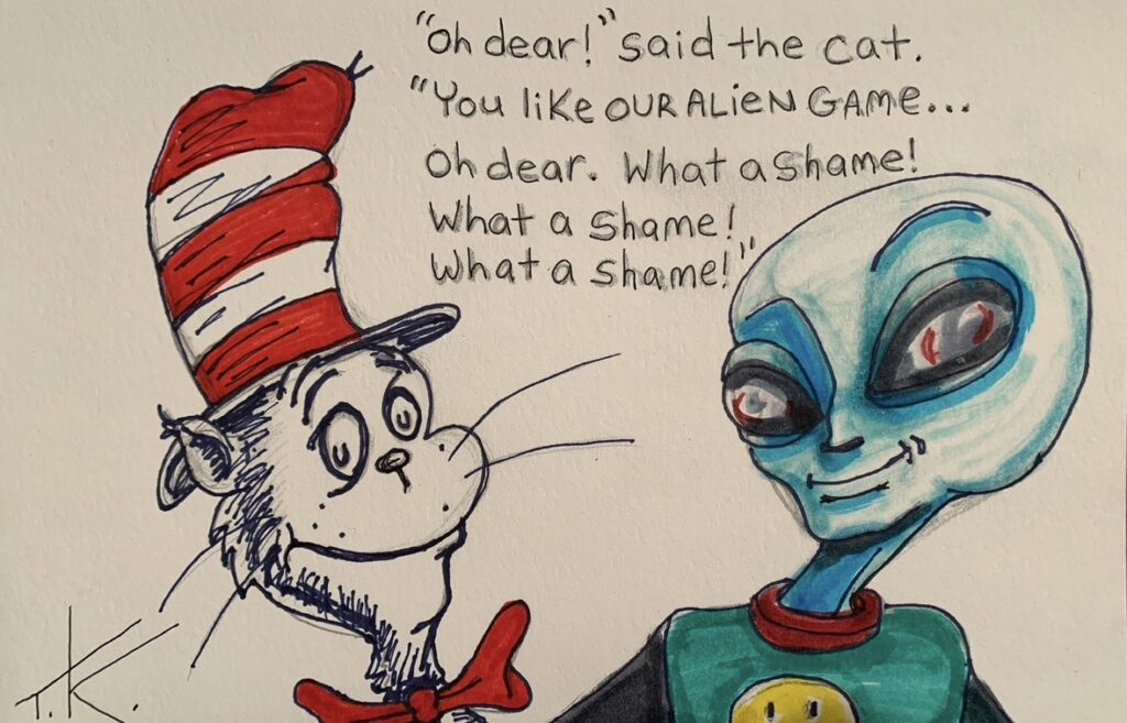 Alien Cat in the hat book acrylic painting by Tim Kelly Similar Alien entertainment Dr Suess