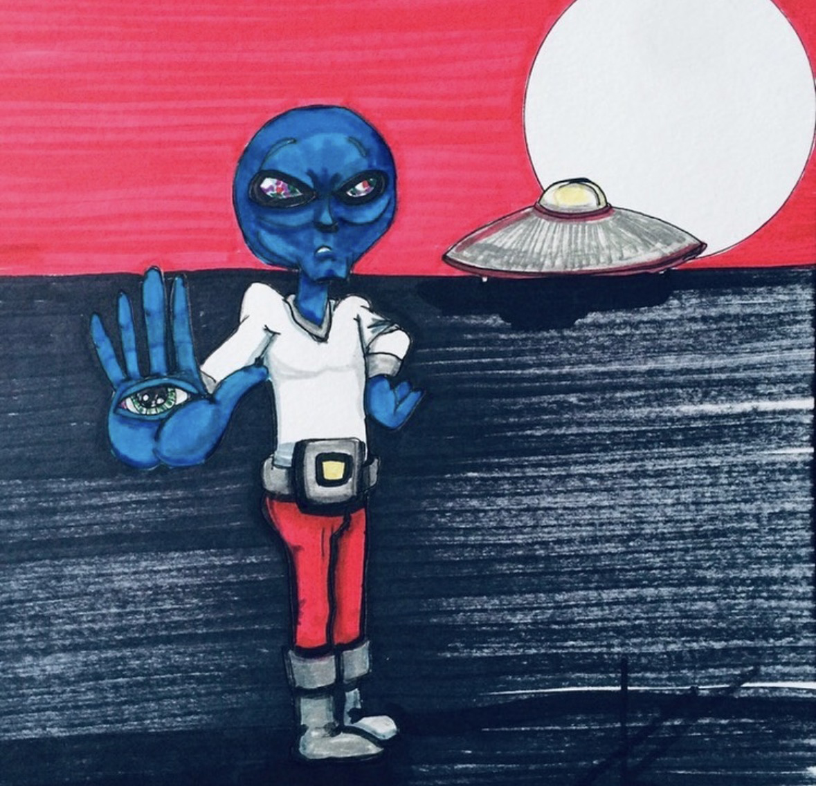 Alien talk to the hand acrylic painting by Tim Kelly Similar Alien Life NO