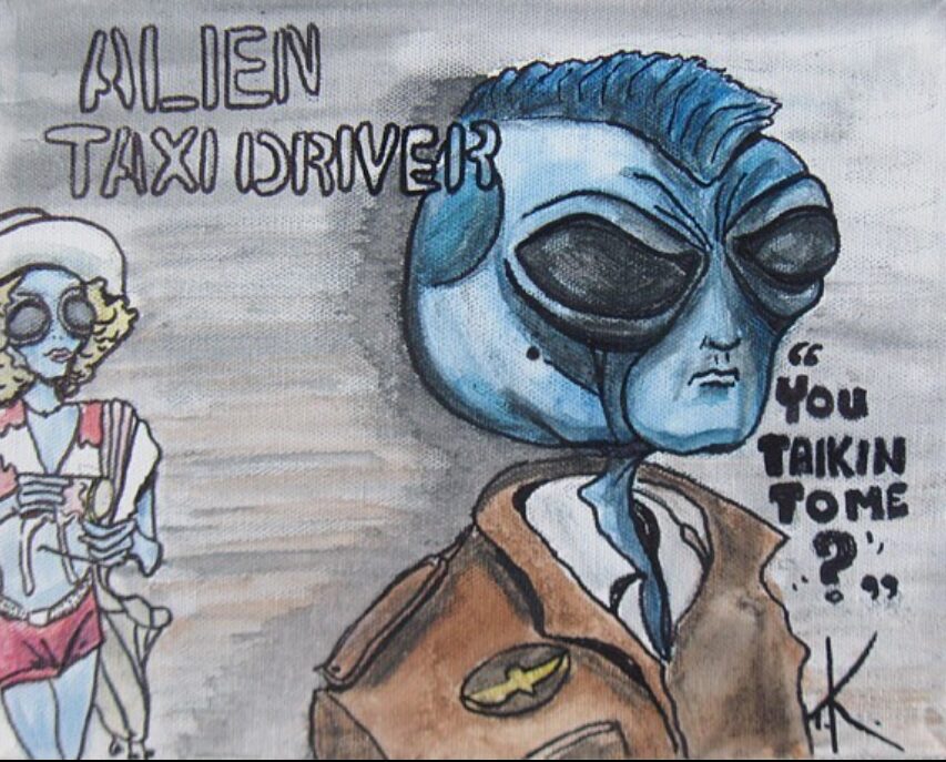 Alien Taxi Driver movie acrylic painting by Tim Kelly Similar Alien entertainment Travis Bickle