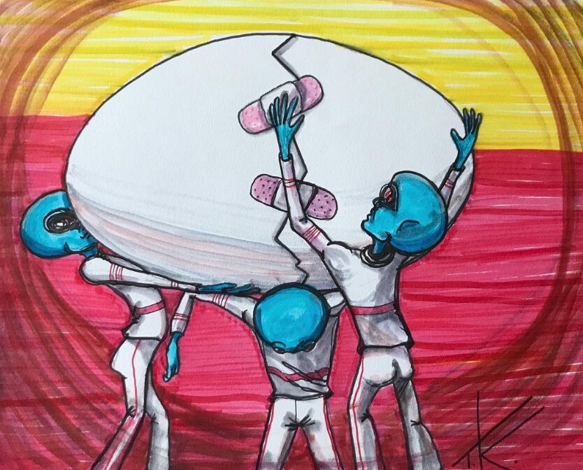 Alien not broken acrylic painting by Tim Kelly Similar Alien Life help heal