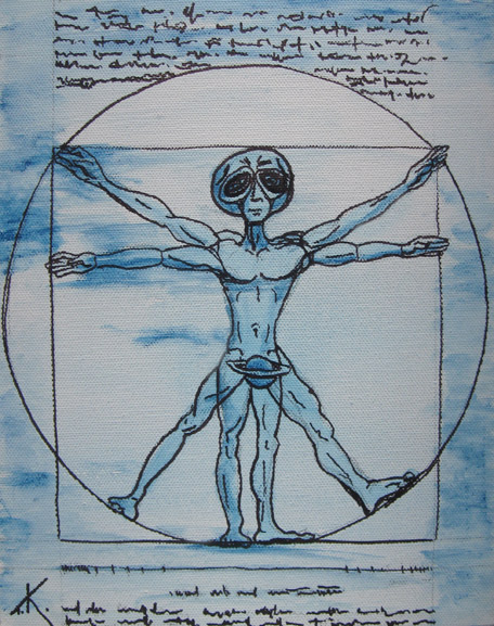 Alien Vitruvian Man acrylic painting homage to Leonardo da Vinci
Created by Tim Kelly Similar Alien