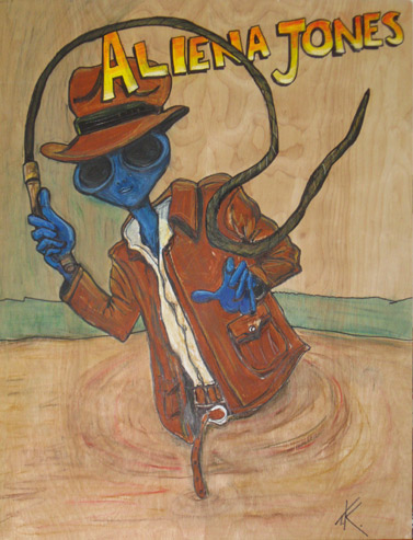 Alien Indiana Jones Raiders of the Lost Ark movie acrylic painting by Tim Kelly Similar Alien entertainment Harrison Ford