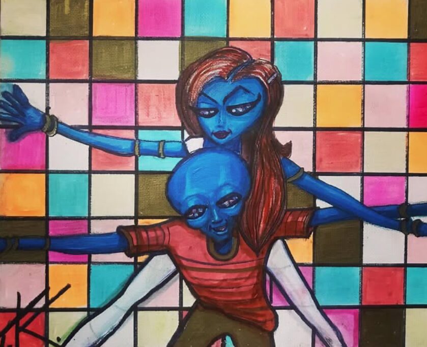 Aliens in Love acrylic painting by Tim Kelly Similar Alien