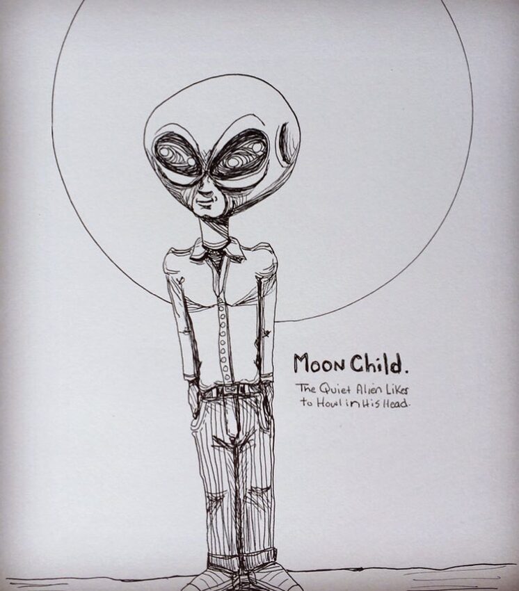 alien art full moon by Tim Kelly similar alien moon child