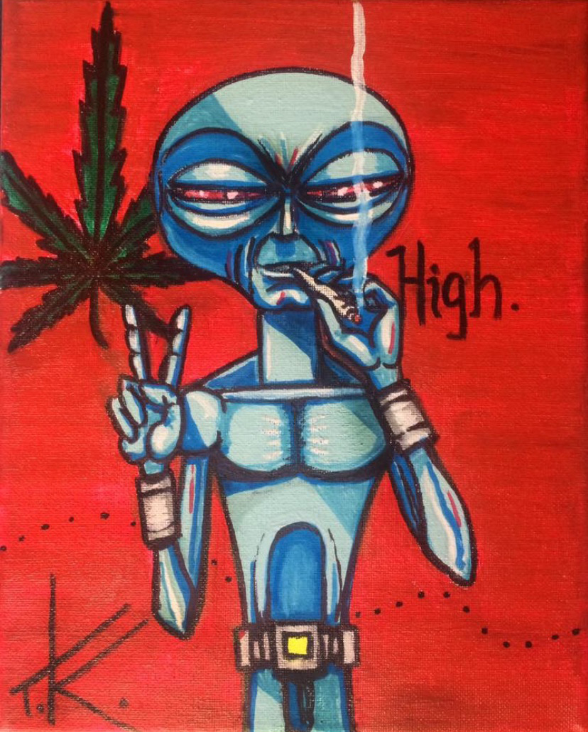 Alien High acrylic painting by Tim Kelly Similar Alien Life marijuana