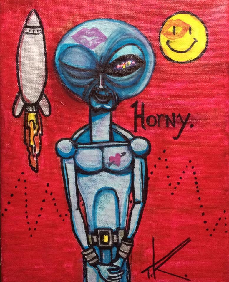 Horny Aliens in Love acrylic painting by Tim Kelly Similar Alien