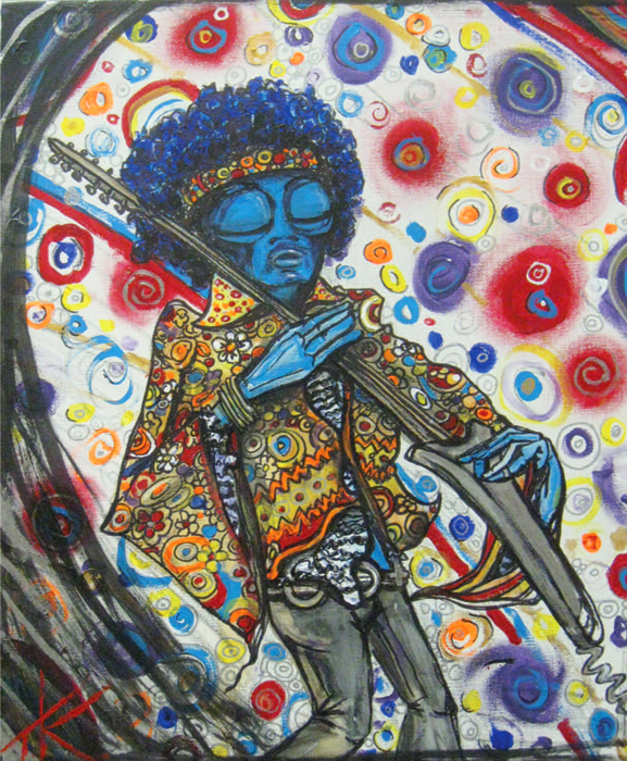 alien art Jimi Hendrix by Tim Kelly similar alien rock n roll legend guitar